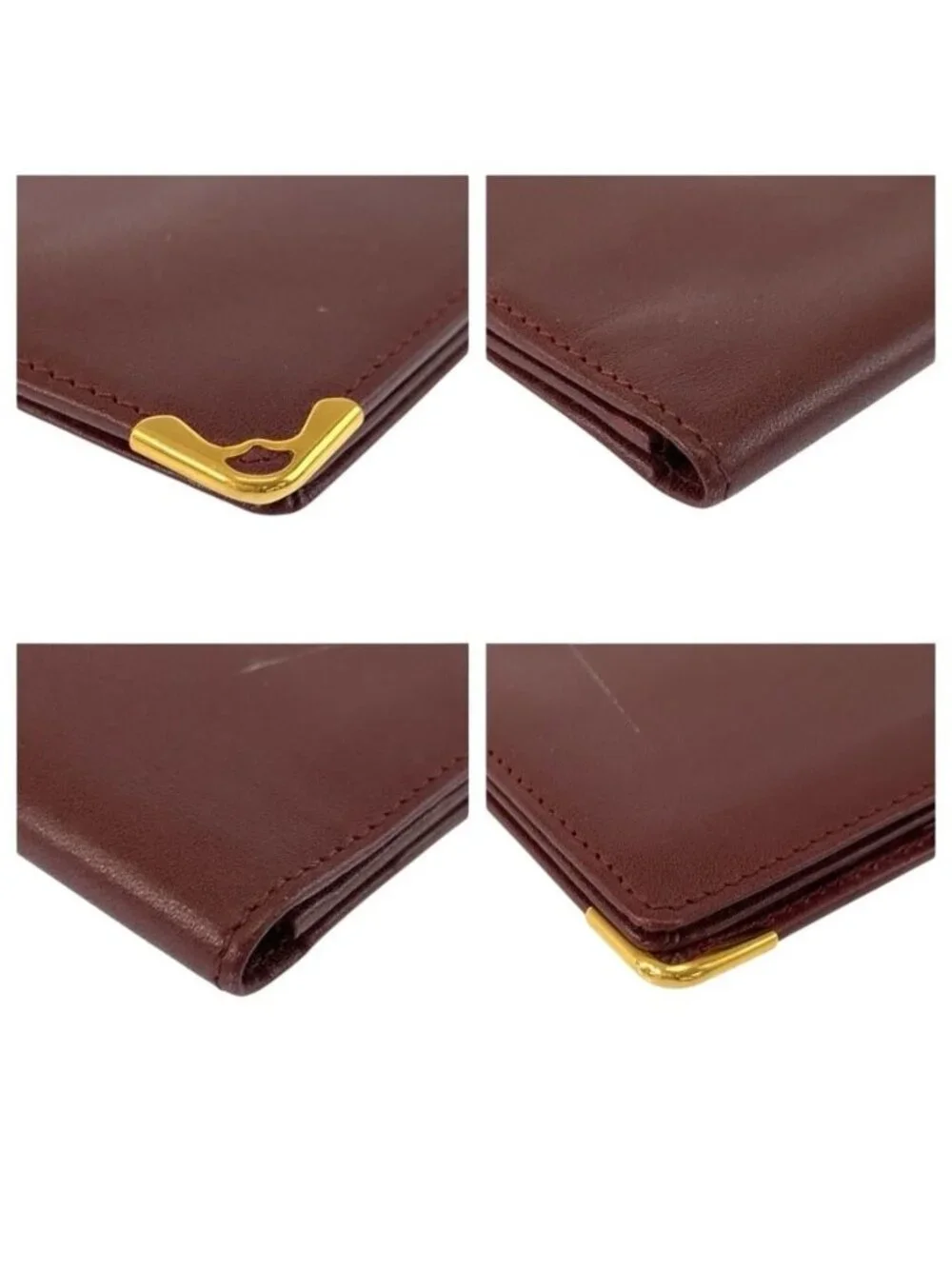 Cartier Must Line Bordeaux Gold Leather Wallet Billfold